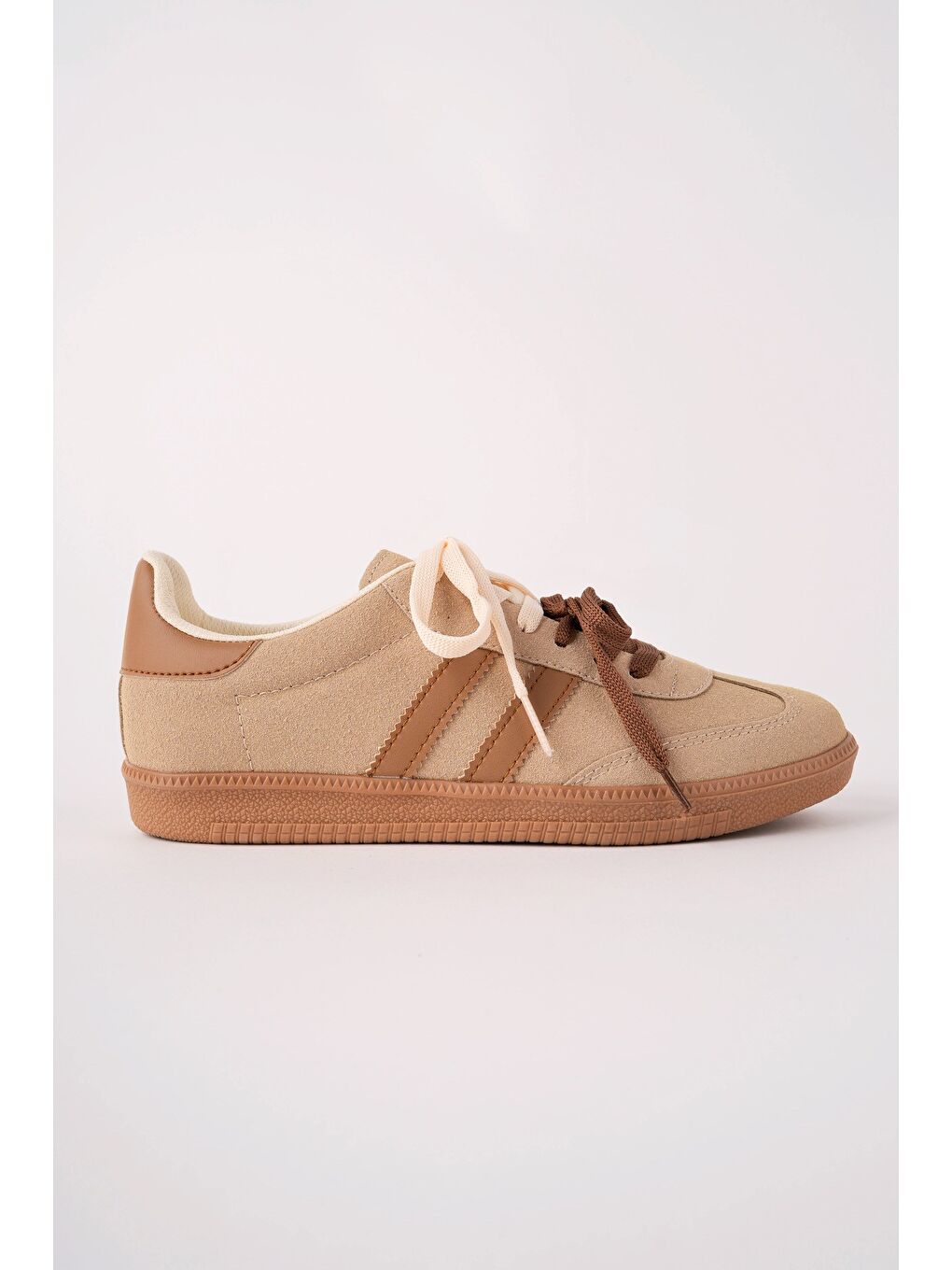 Bej TAUPE Çift Bağcıklı Günlük Kadın Sneaker Spor Ayakkabı-2