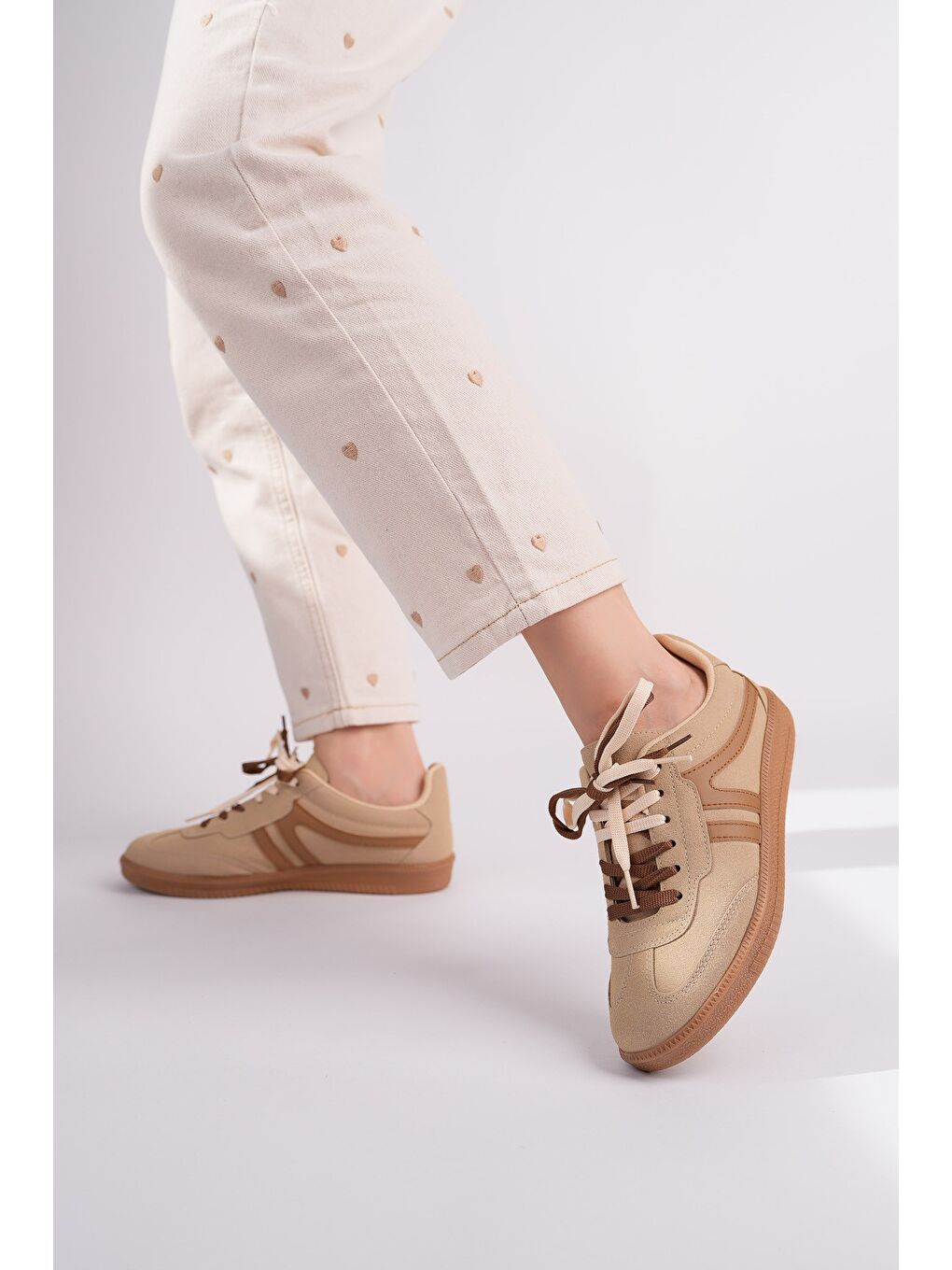Bej HUXLEY Çift Bağcıklı Günlük Kadın Sneaker Spor Ayakkabı-7