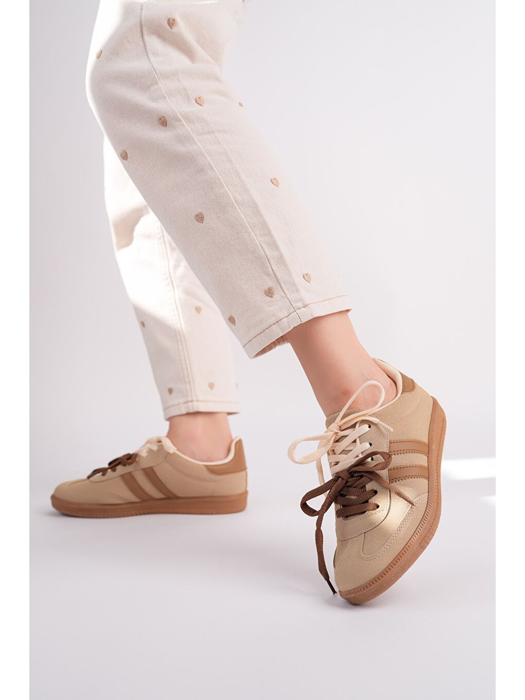 Bej TAUPE Çift Bağcıklı Günlük Kadın Sneaker Spor Ayakkabı-6