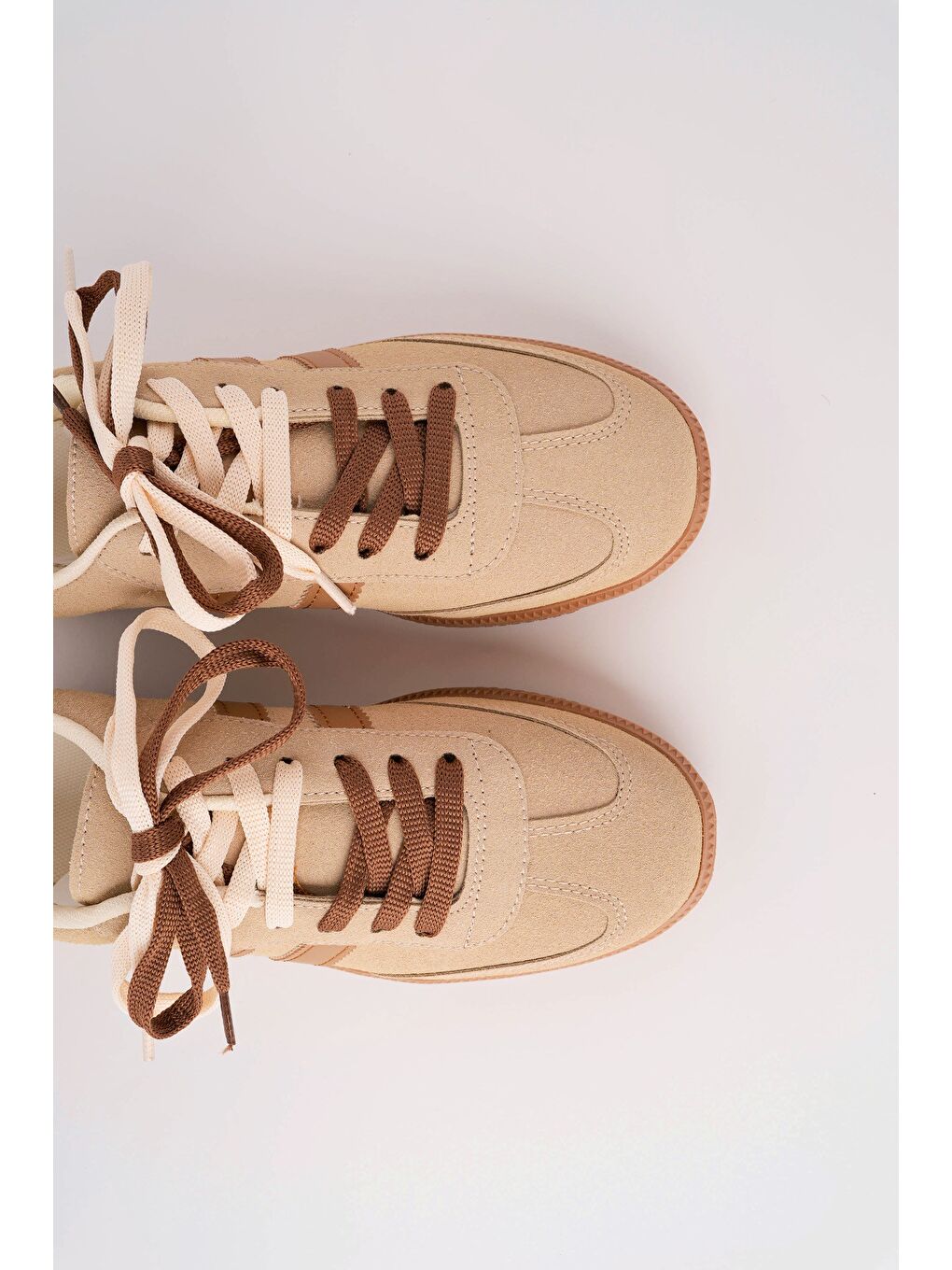 Bej TAUPE Çift Bağcıklı Günlük Kadın Sneaker Spor Ayakkabı-7