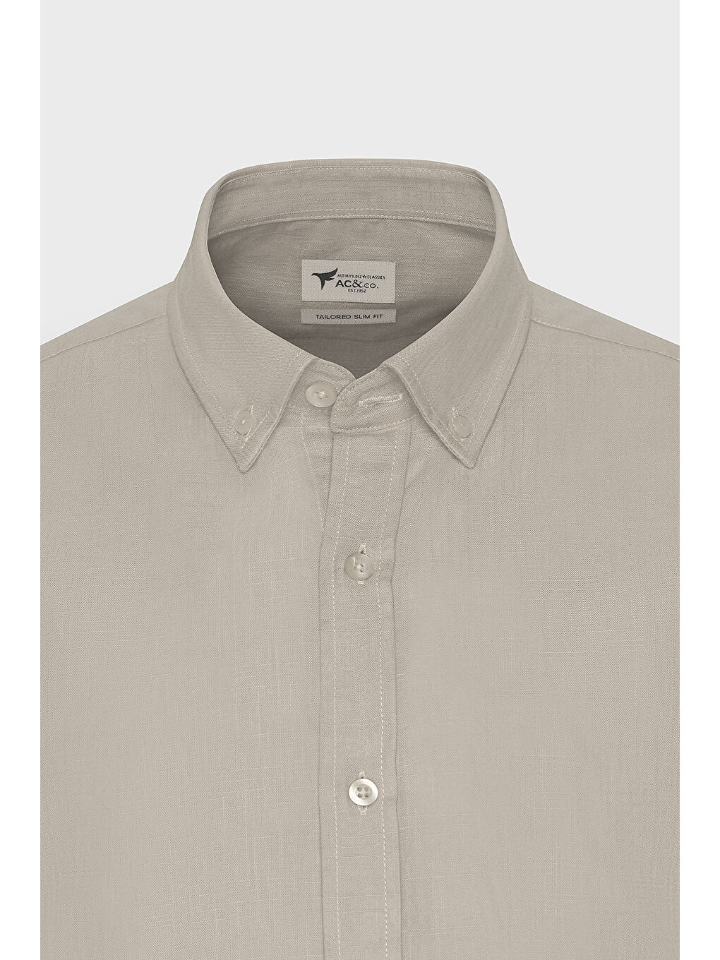 Erkek Bej %100 Pamuk Oxford Slim Fit Dar Kesim Düğmeli Yaka Flamlı Gömlek-7