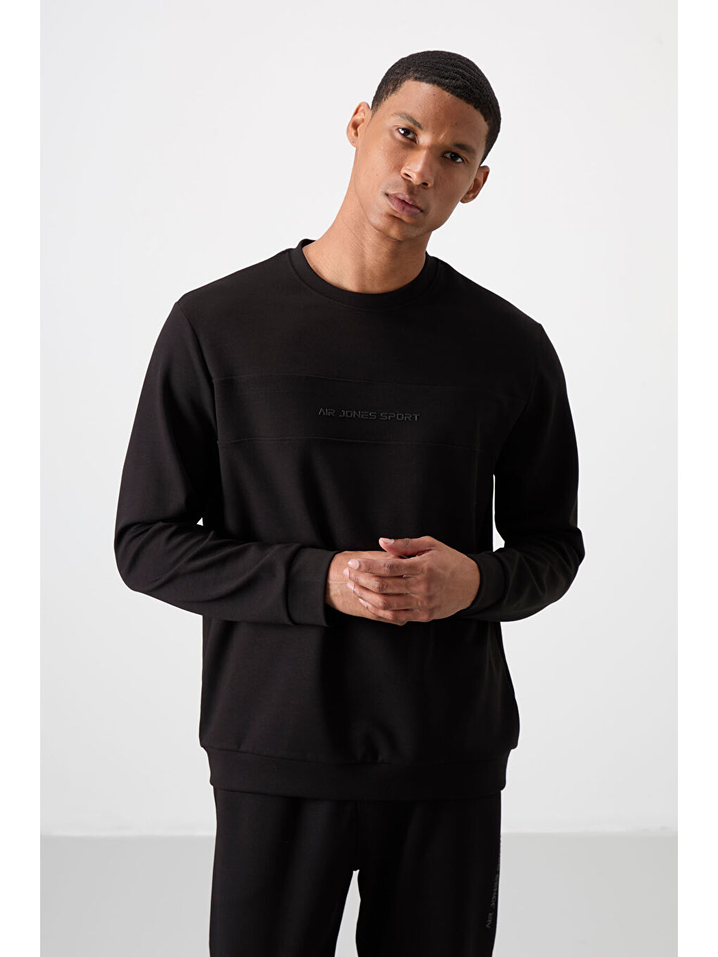 Siyah Pamuklu Kalın Yumuşak Dokulu Comfort Fit Baskılı Erkek Eşofman Takım - 85253-1