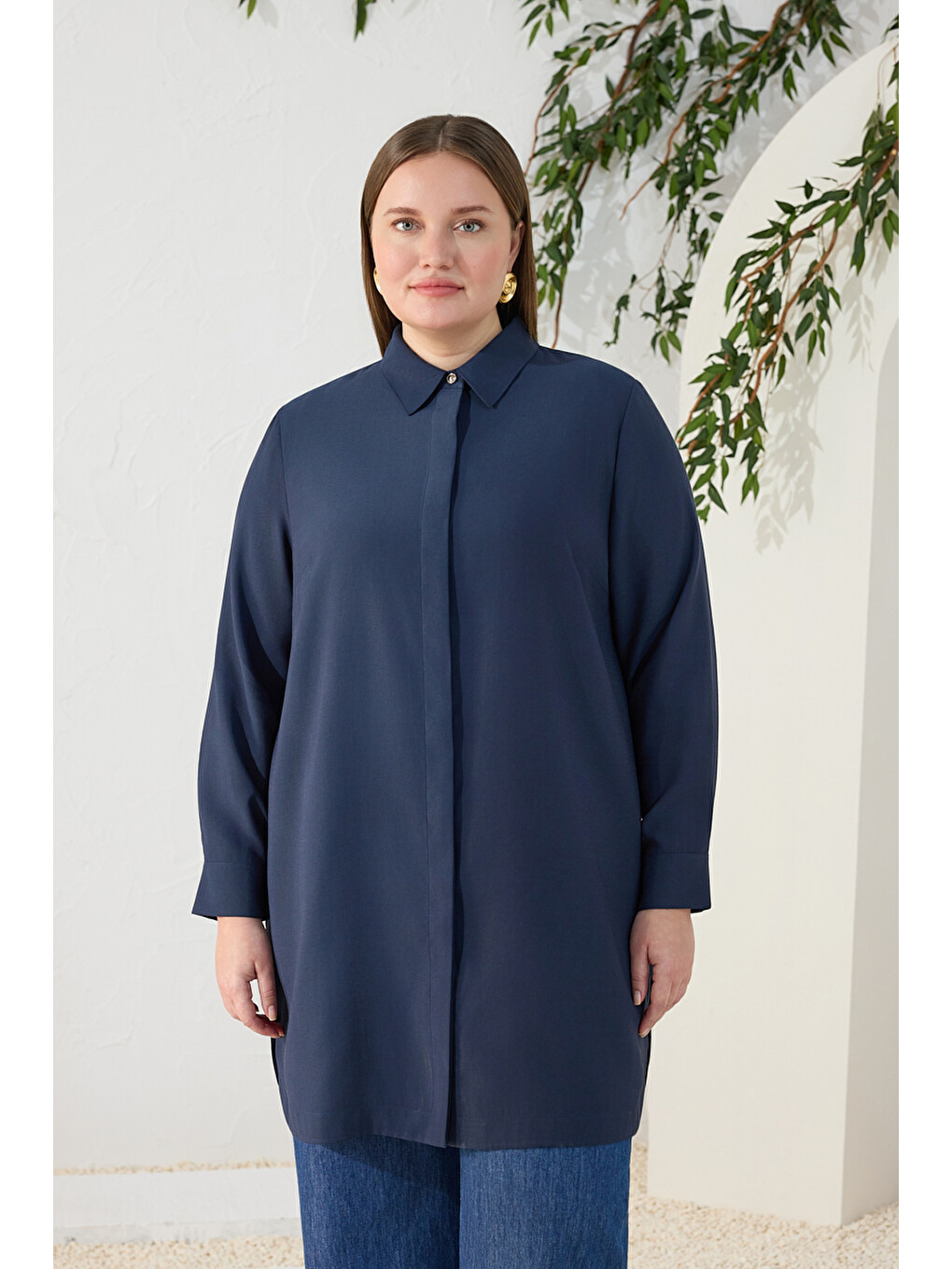 Lacivert Klasik Yaka Tunik-1