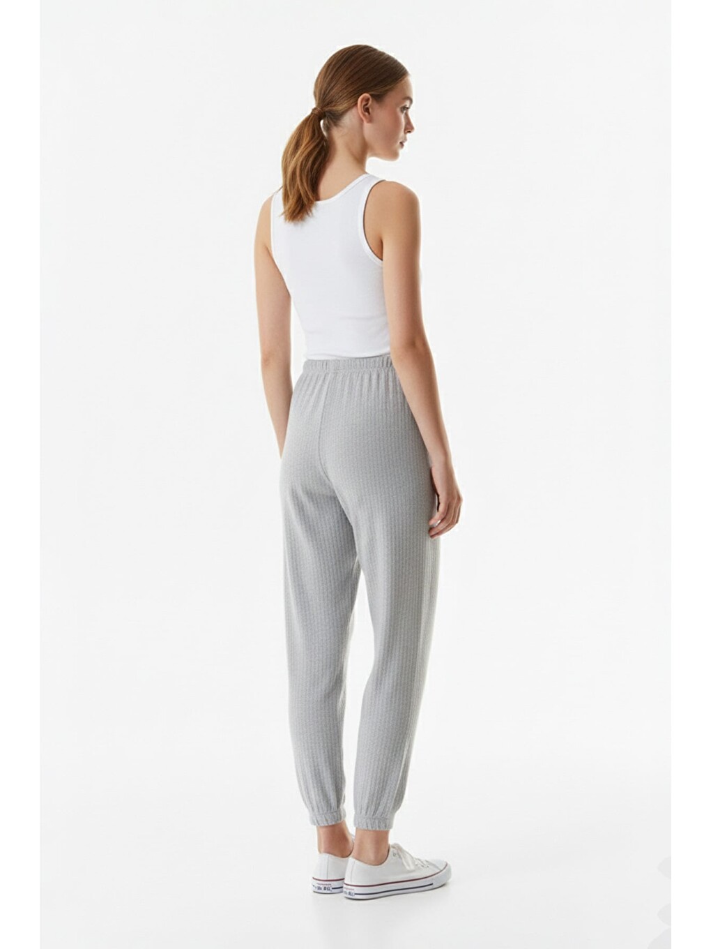 Gri Fitilli Beli Lastikli Jogger Pantolon-1
