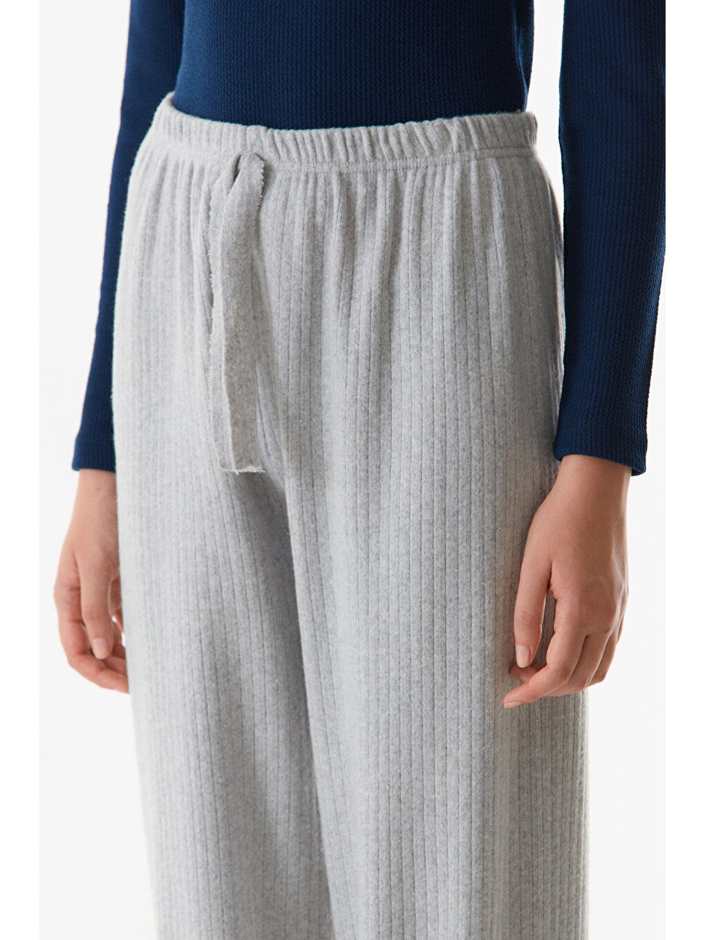 Gri Fitilli Beli Lastikli Jogger Pantolon-3
