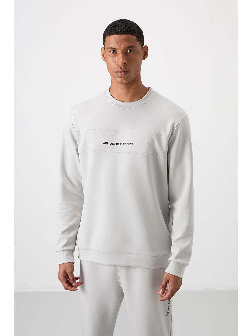 Bej Pamuklu Kalın Yumuşak Dokulu Comfort Fit Baskılı Erkek Eşofman Takım - 85253-1