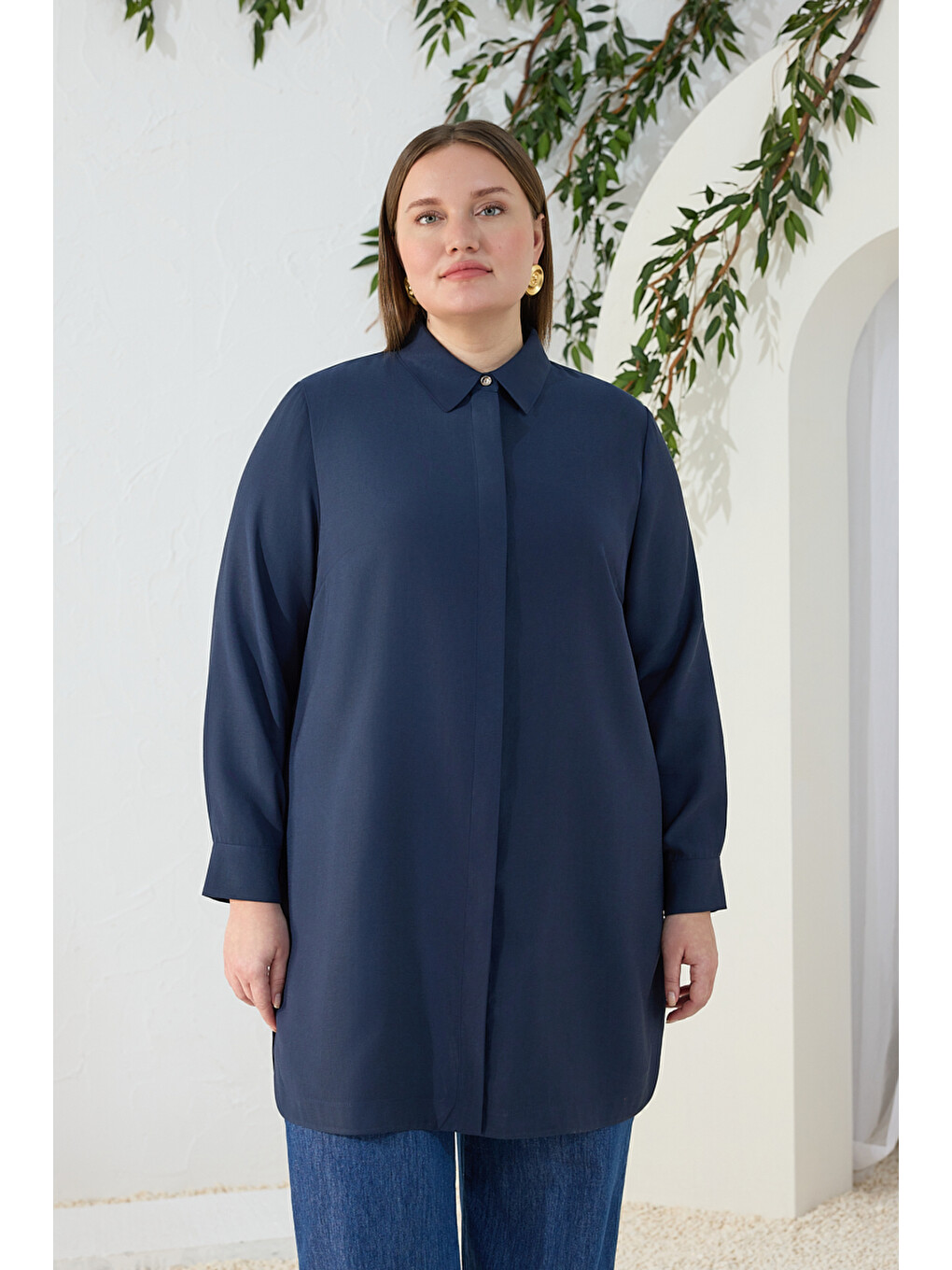Lacivert Klasik Yaka Tunik-2