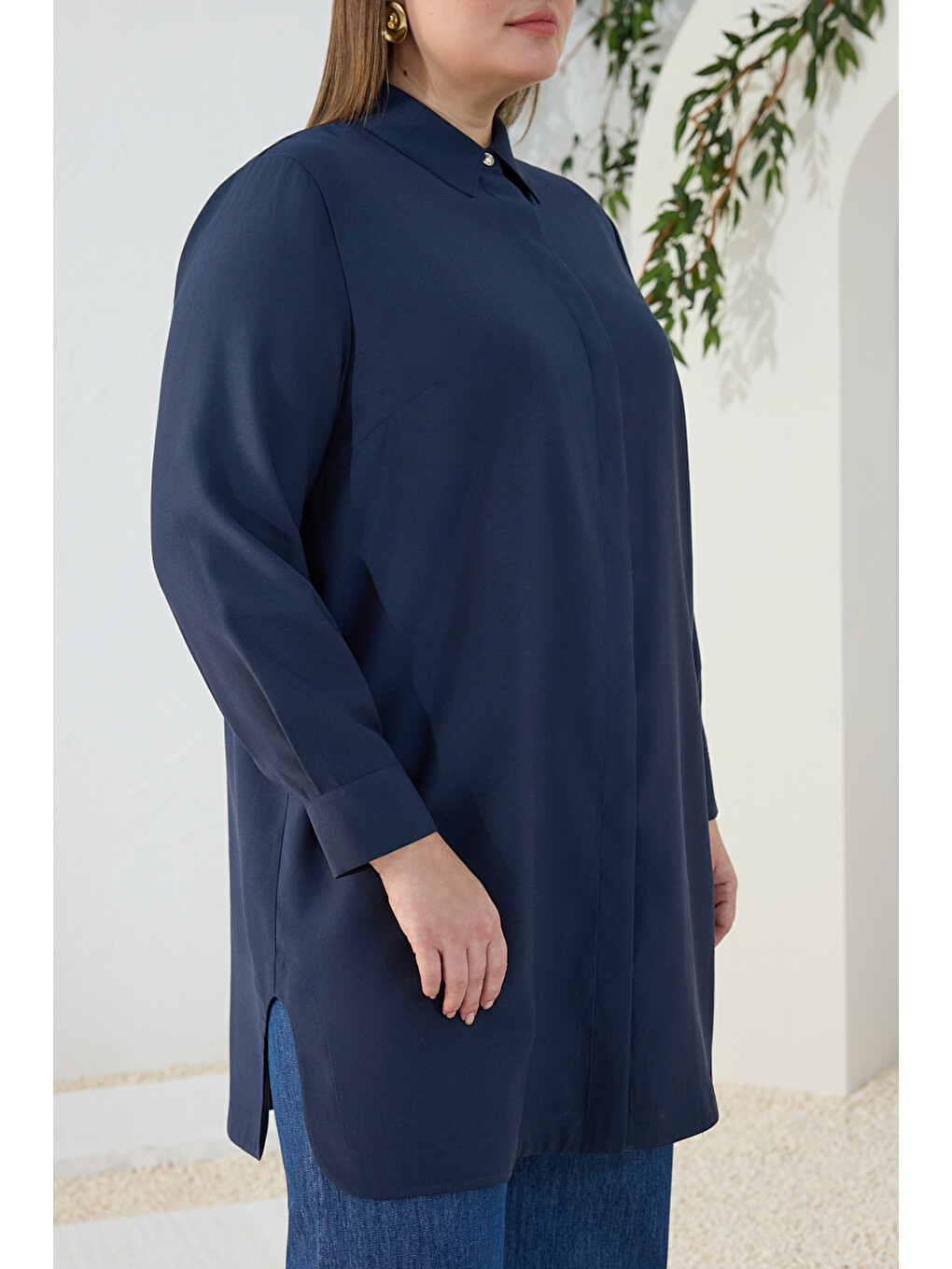Lacivert Klasik Yaka Tunik-5