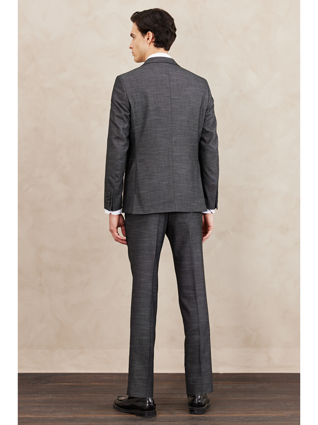 Erkek Siyah-Beyaz Slim Fit Dar Kesim Mono Yaka Desenli Takım Elbise-5