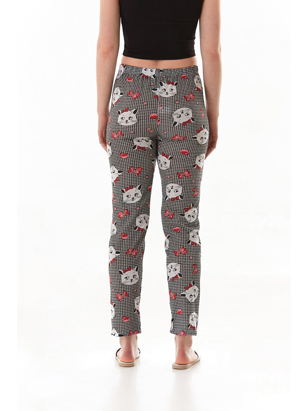 Siyah Çiçek Baskılı Pijama Altı-3