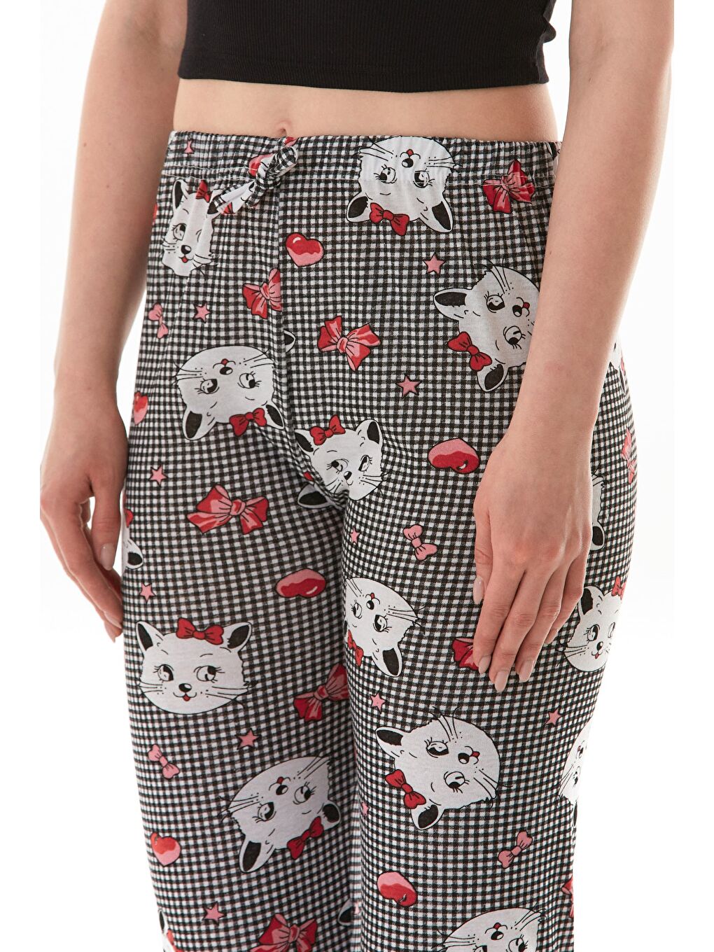 Siyah Çiçek Baskılı Pijama Altı-4