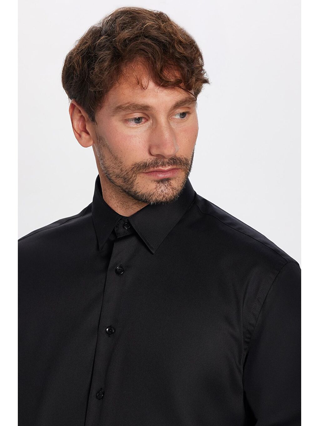 Regular Fit Siyah Non-Iron Pamuklu Doğa Dostu Ekoteks Belgeli Ütü Gerektirmez Gömlek-1