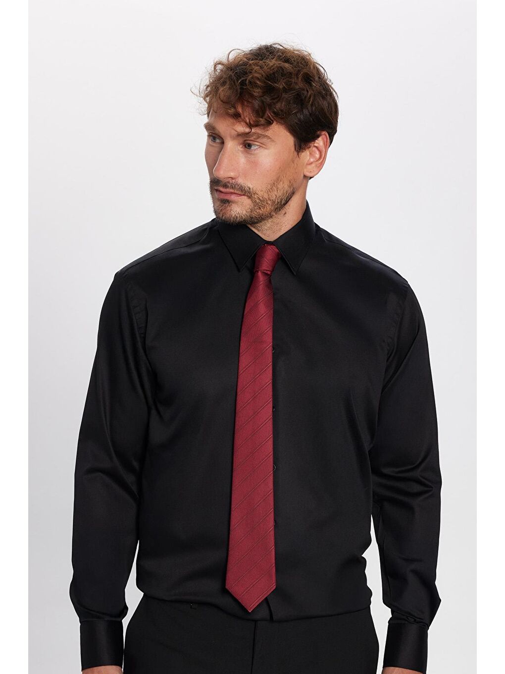 Regular Fit Siyah Non-Iron Pamuklu Doğa Dostu Ekoteks Belgeli Ütü Gerektirmez Gömlek-5