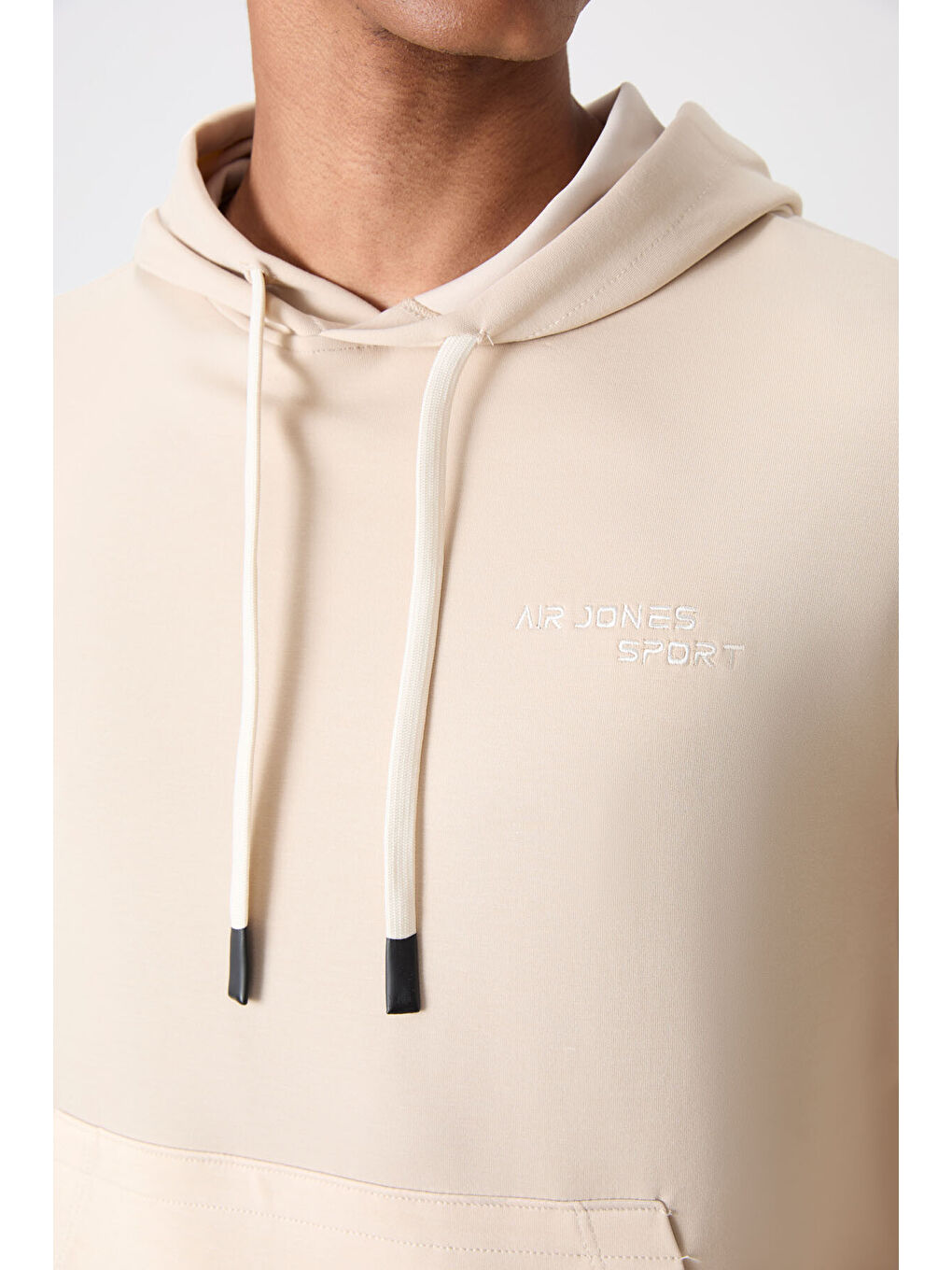 Bej Pamuklu Kalın Yumuşak Dokulu Comfort Fit Nakışlı Erkek Eşofman Takım - 85255-2