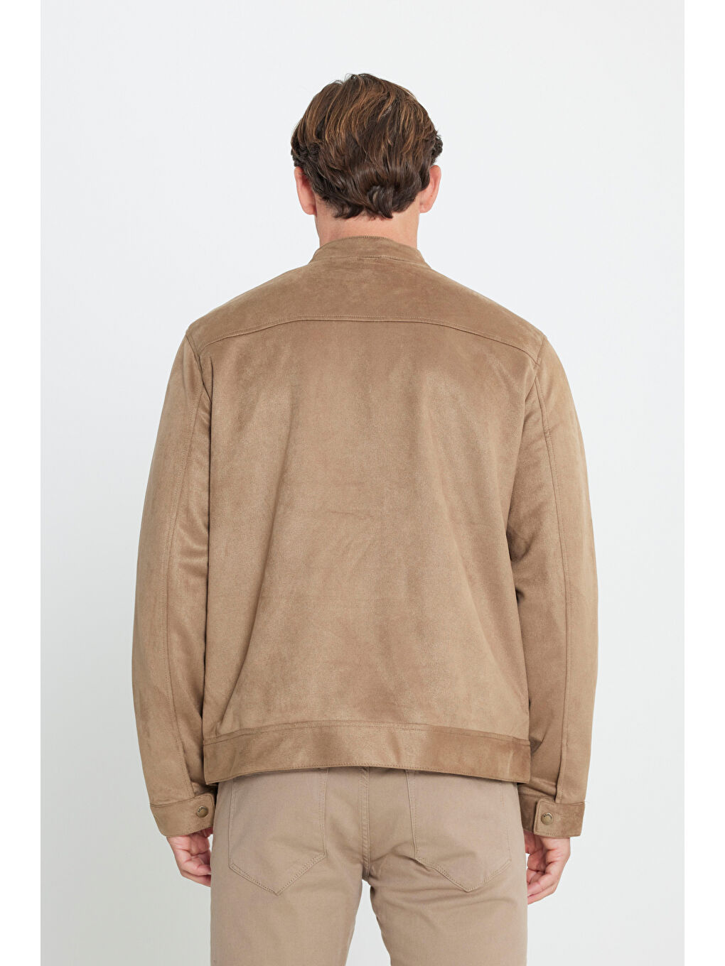 Erkek Bej Standart Fit Normal Kesim Dik Yaka Yağlı Görünümlü Mont-8