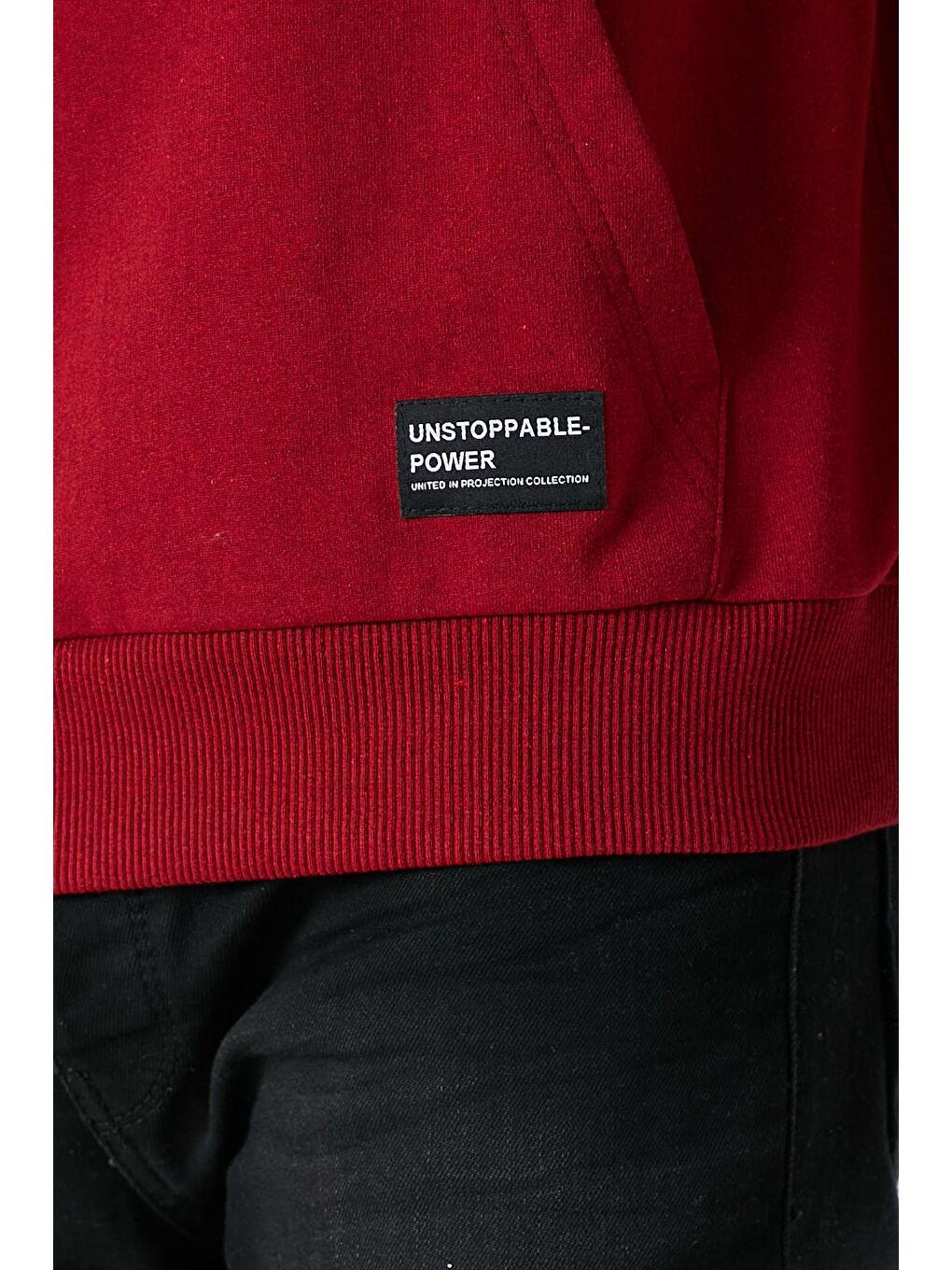 Bordo  Kapüşonlu Kanguru Cepli Erkek Büyük Beden Hoodie-4
