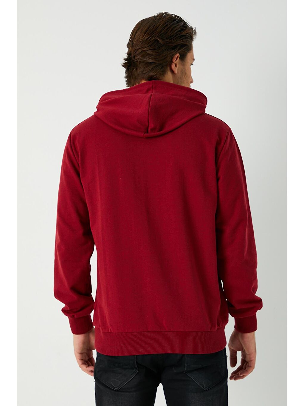Bordo  Kapüşonlu Kanguru Cepli Erkek Büyük Beden Hoodie-5