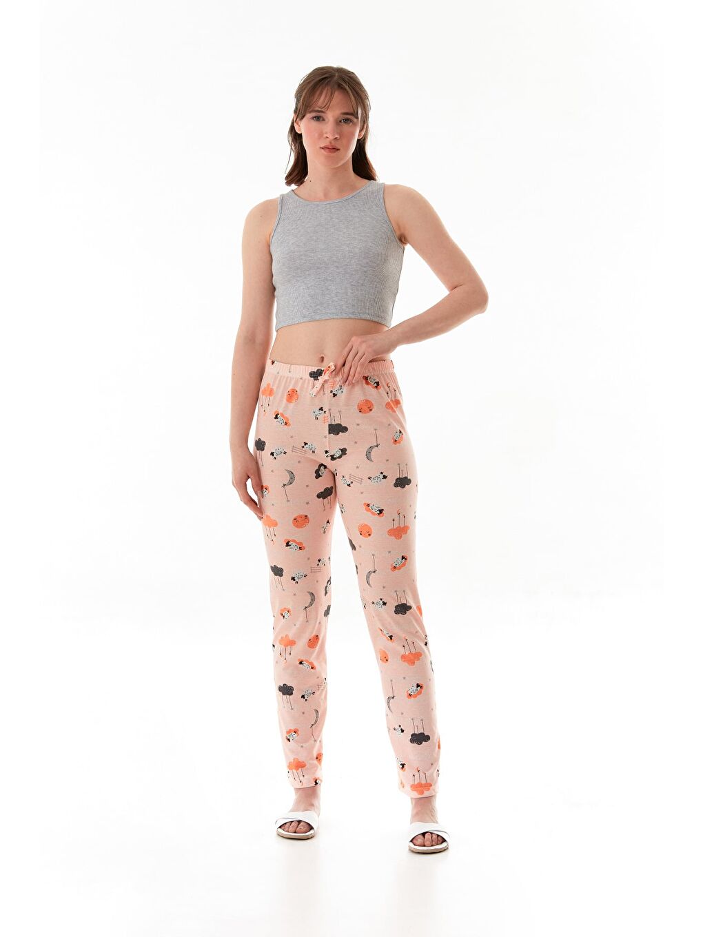 Pembe Çiçek Baskılı Pijama Altı-1