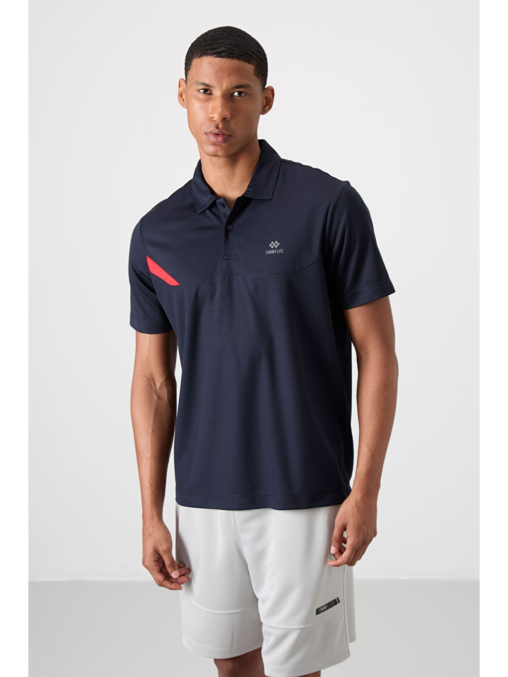 Lacivert Polyester Nefes Alan Dokulu İnce Esnek Standart Fit Polo Yaka Erkek Performans Tişört - 8