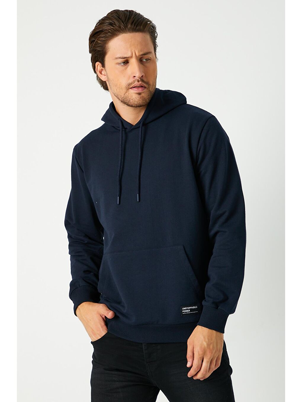 MMETALIC Lacivert  Kapüşonlu Kanguru Cepli Erkek Hoodie - 1