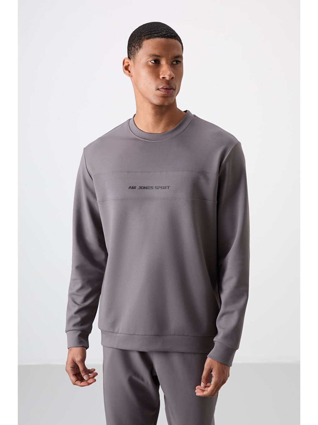 Gri Pamuklu Kalın Yumuşak Dokulu Comfort Fit Baskılı Erkek Eşofman Takım - 85253-3