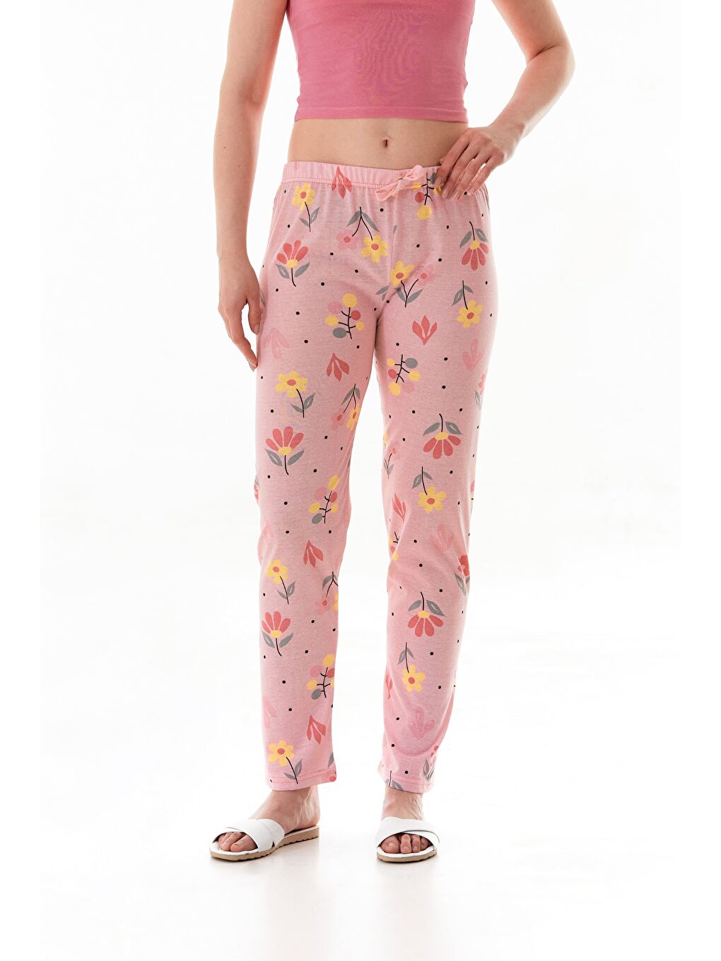 Pembe Çiçek Baskılı Pijama Altı-1