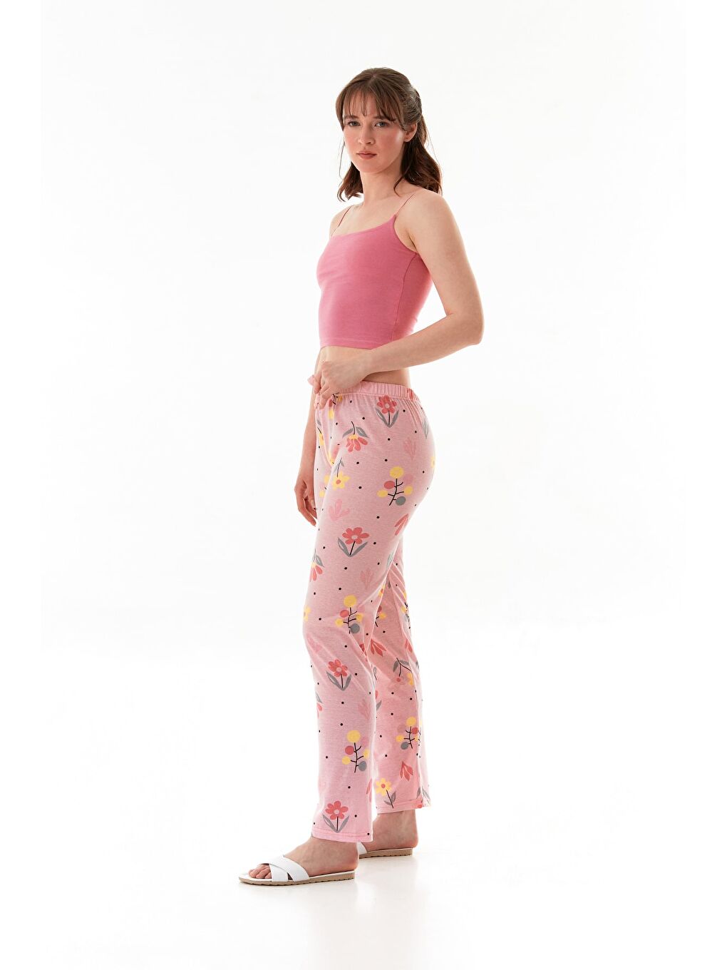 Pembe Çiçek Baskılı Pijama Altı-2