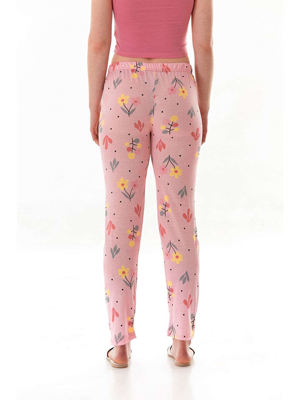 Pembe Çiçek Baskılı Pijama Altı-3