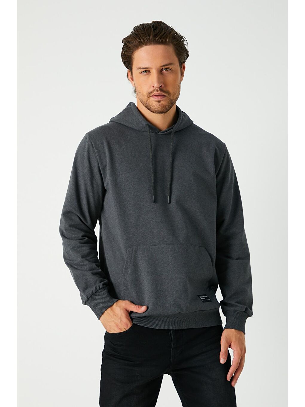 MMETALIC Antrasit  Kapüşonlu Kanguru Cepli Erkek Hoodie