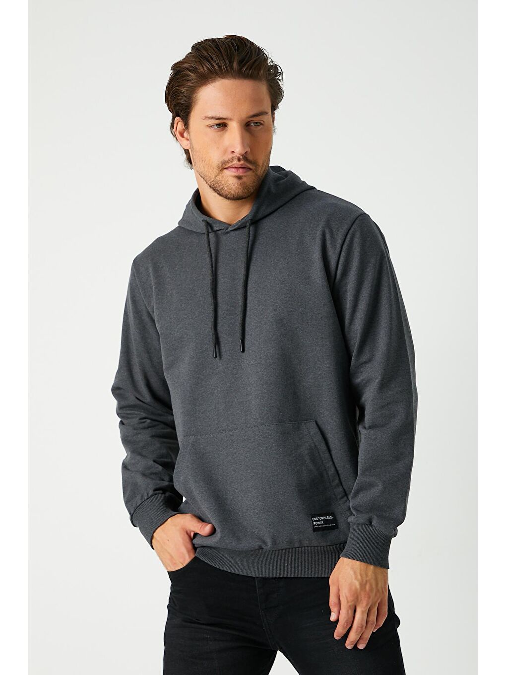 MMETALIC Antrasit  Kapüşonlu Kanguru Cepli Erkek Hoodie - 1