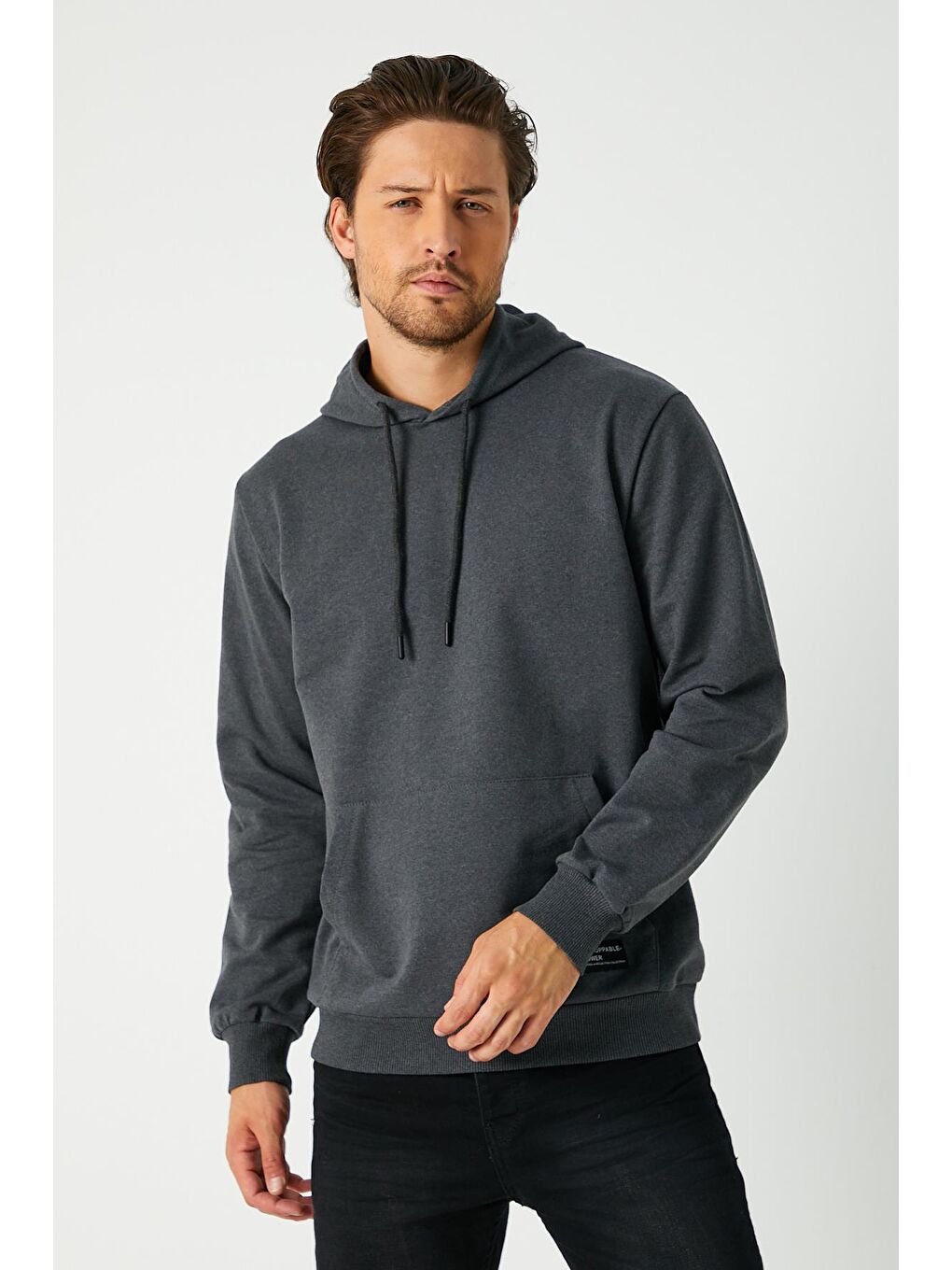 MMETALIC Antrasit  Kapüşonlu Kanguru Cepli Erkek Hoodie - 2