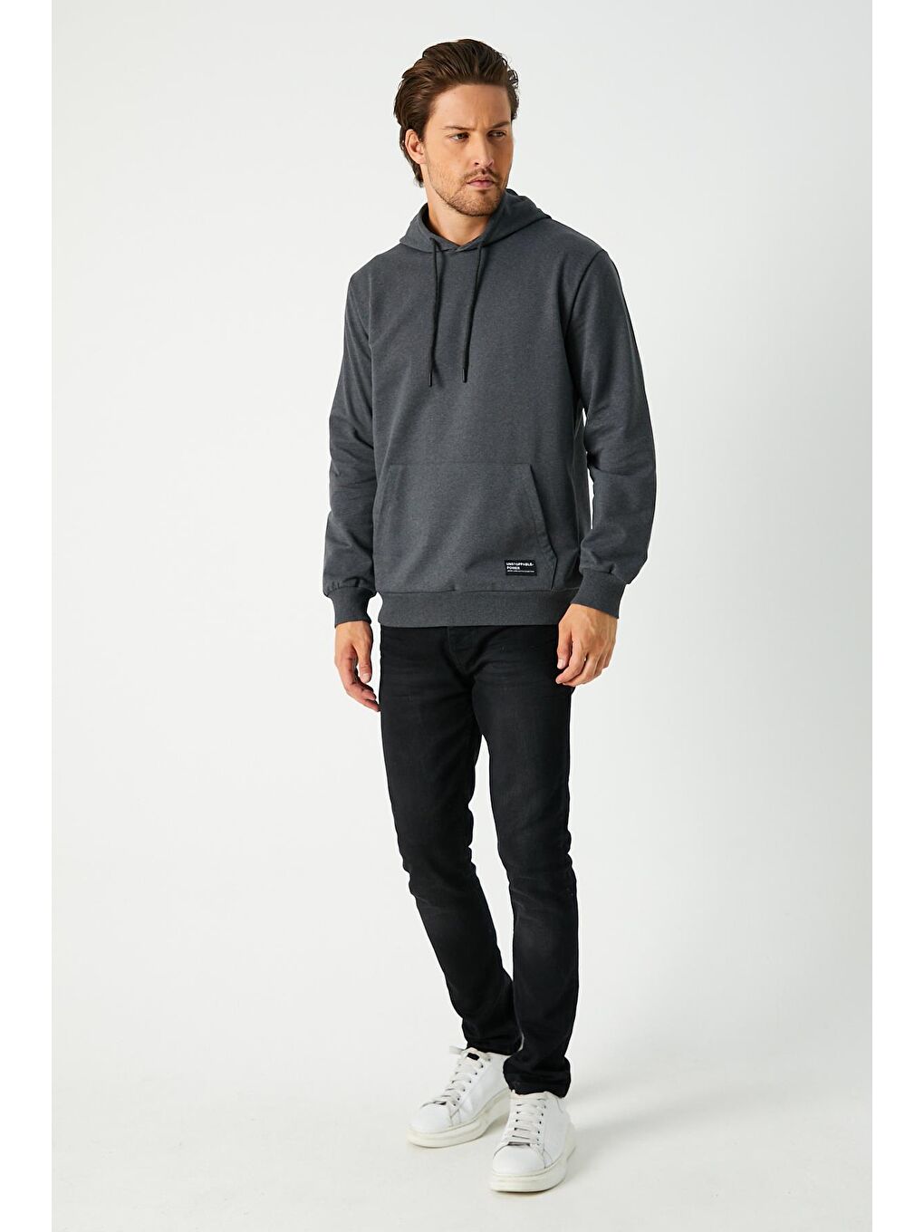 MMETALIC Antrasit  Kapüşonlu Kanguru Cepli Erkek Hoodie - 3