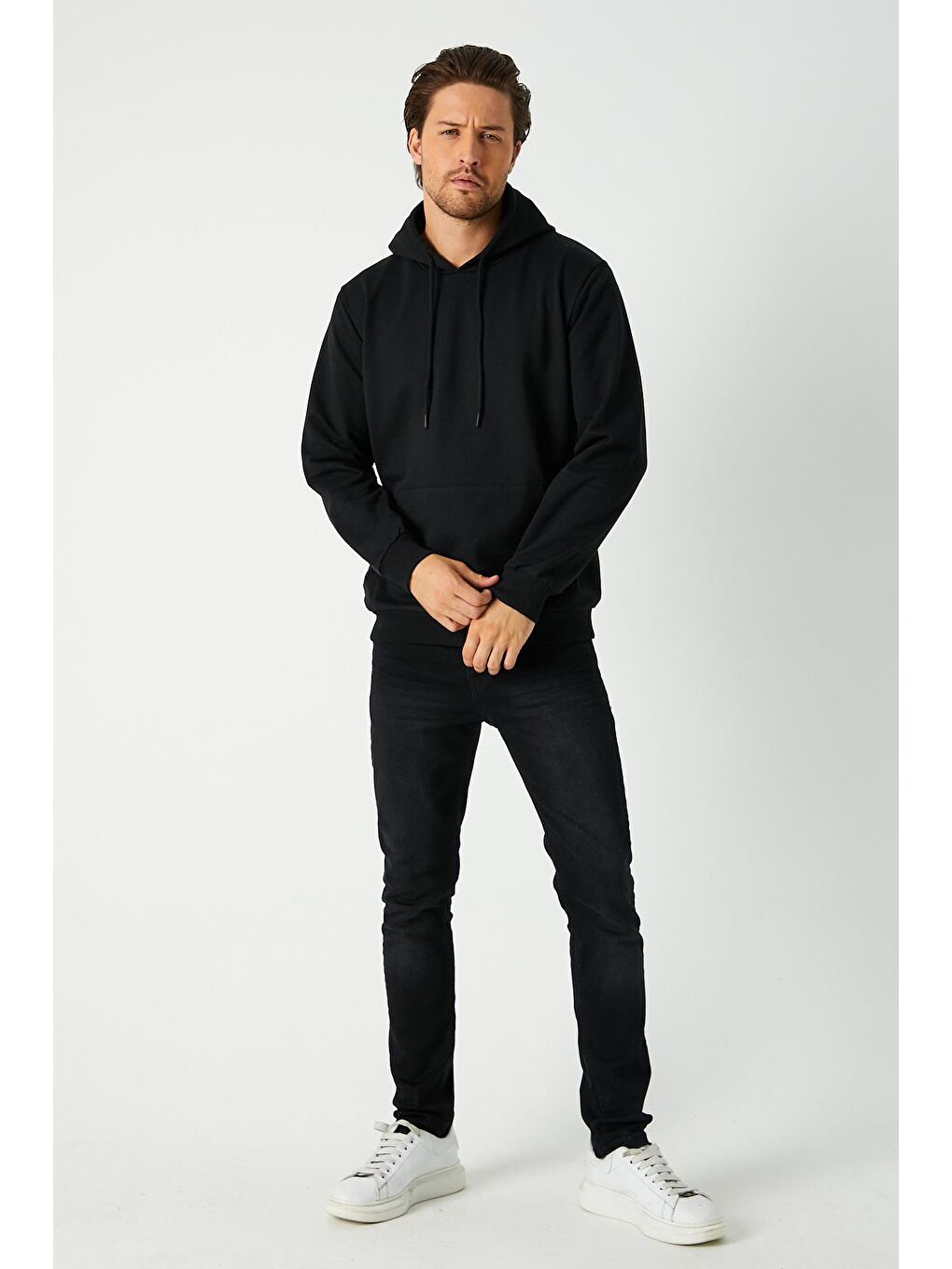MMETALIC Siyah  Kapüşonlu Kanguru Cepli Erkek Hoodie - 3