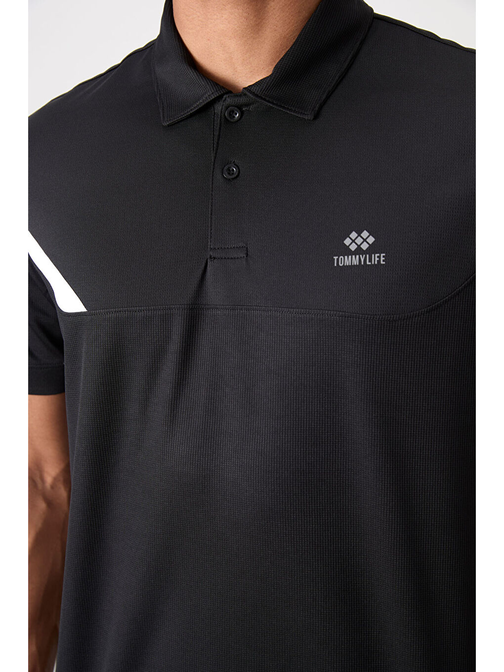 Siyah Polyester Nefes Alan Dokulu İnce Esnek Standart Fit Polo Yaka Erkek Performans Tişört - 88402-2