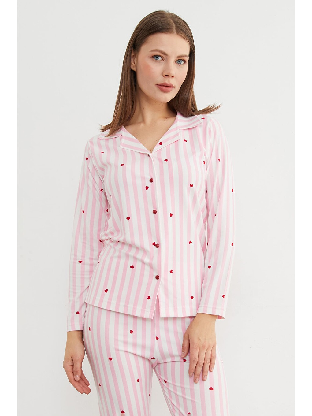 Pembe Çizgili Süet Pijama Takımı-2