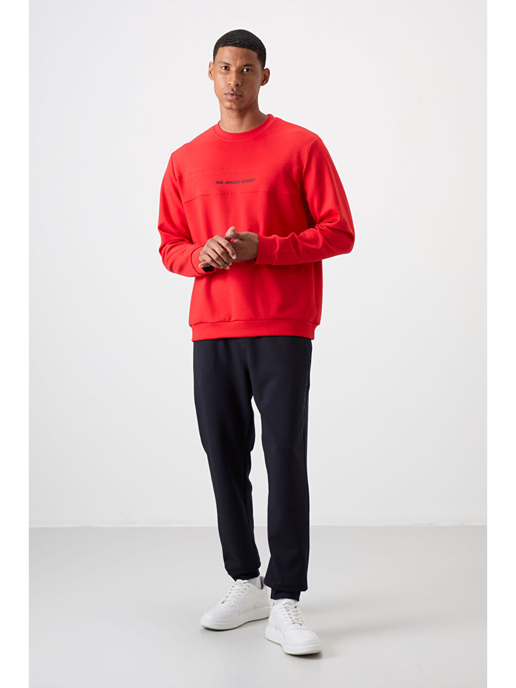 Kırmızı Pamuklu Kalın Yumuşak Dokulu Comfort Fit Baskılı Erkek Eşofman Takım - 85253