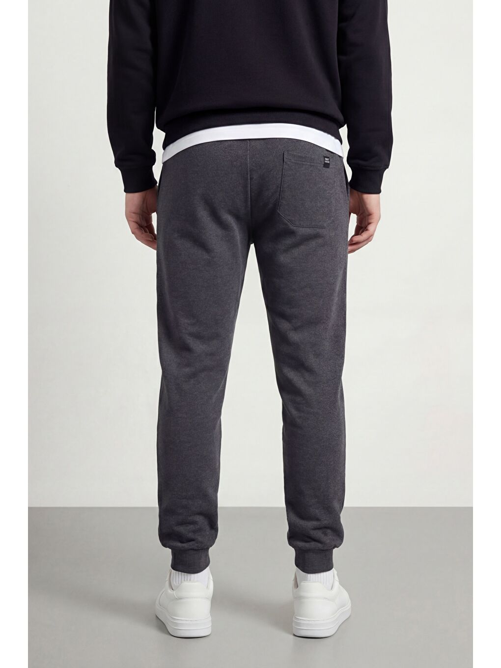 Antrasit Arka Cep Etiket Detaylı Paça Lastikli Regular Fit Erkek Büyük Beden Jogger Eşofman Altı-3