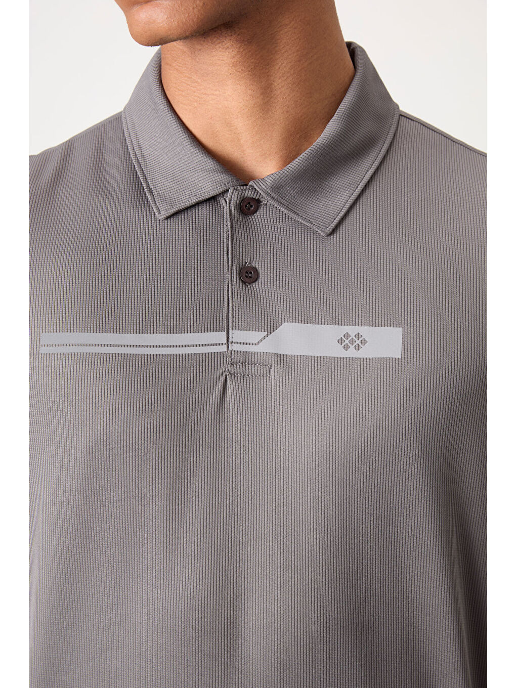 Koyu Gri Polyester Nefes Alan Dokulu İnce Esnek Standart Fit Polo Yaka Erkek Performans Tişört - 8-2