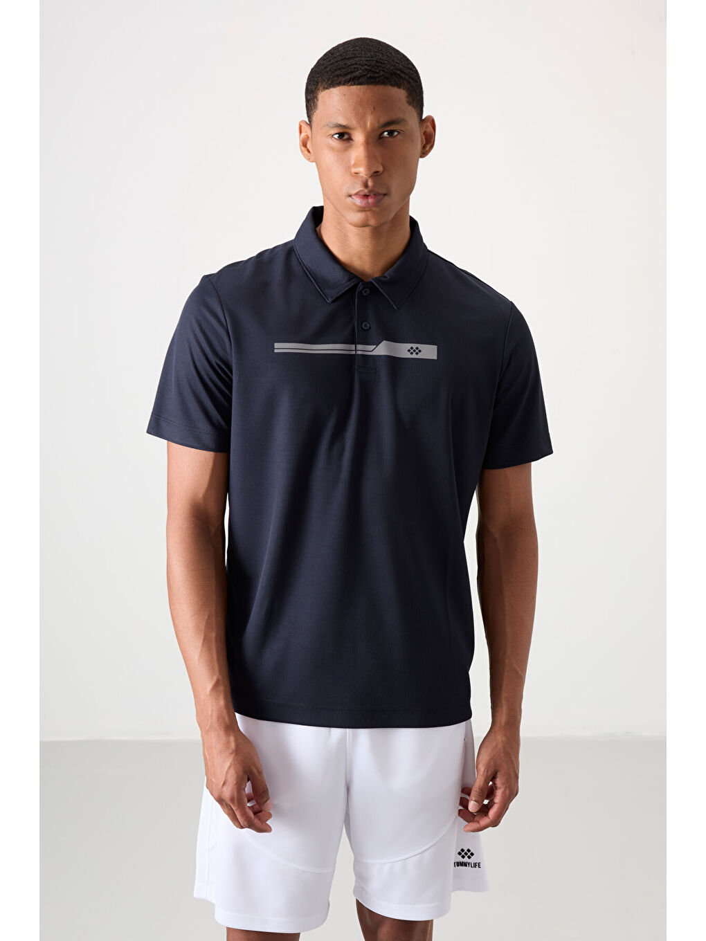 Lacivert Polyester Nefes Alan Dokulu İnce Esnek Standart Fit Polo Yaka Erkek Performans Tişört - 8