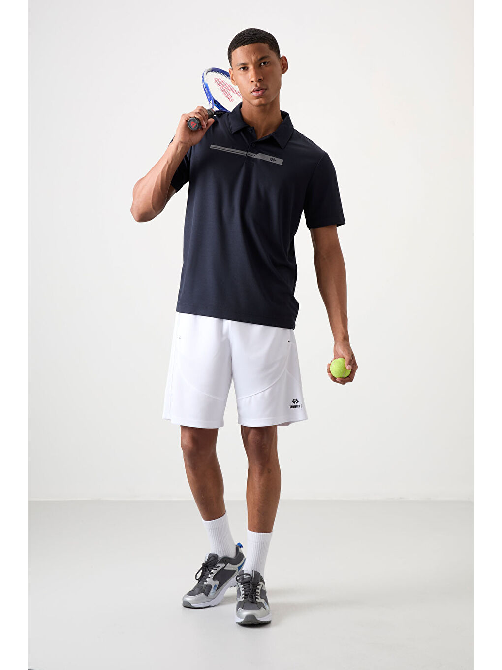 Lacivert Polyester Nefes Alan Dokulu İnce Esnek Standart Fit Polo Yaka Erkek Performans Tişört - 8-1