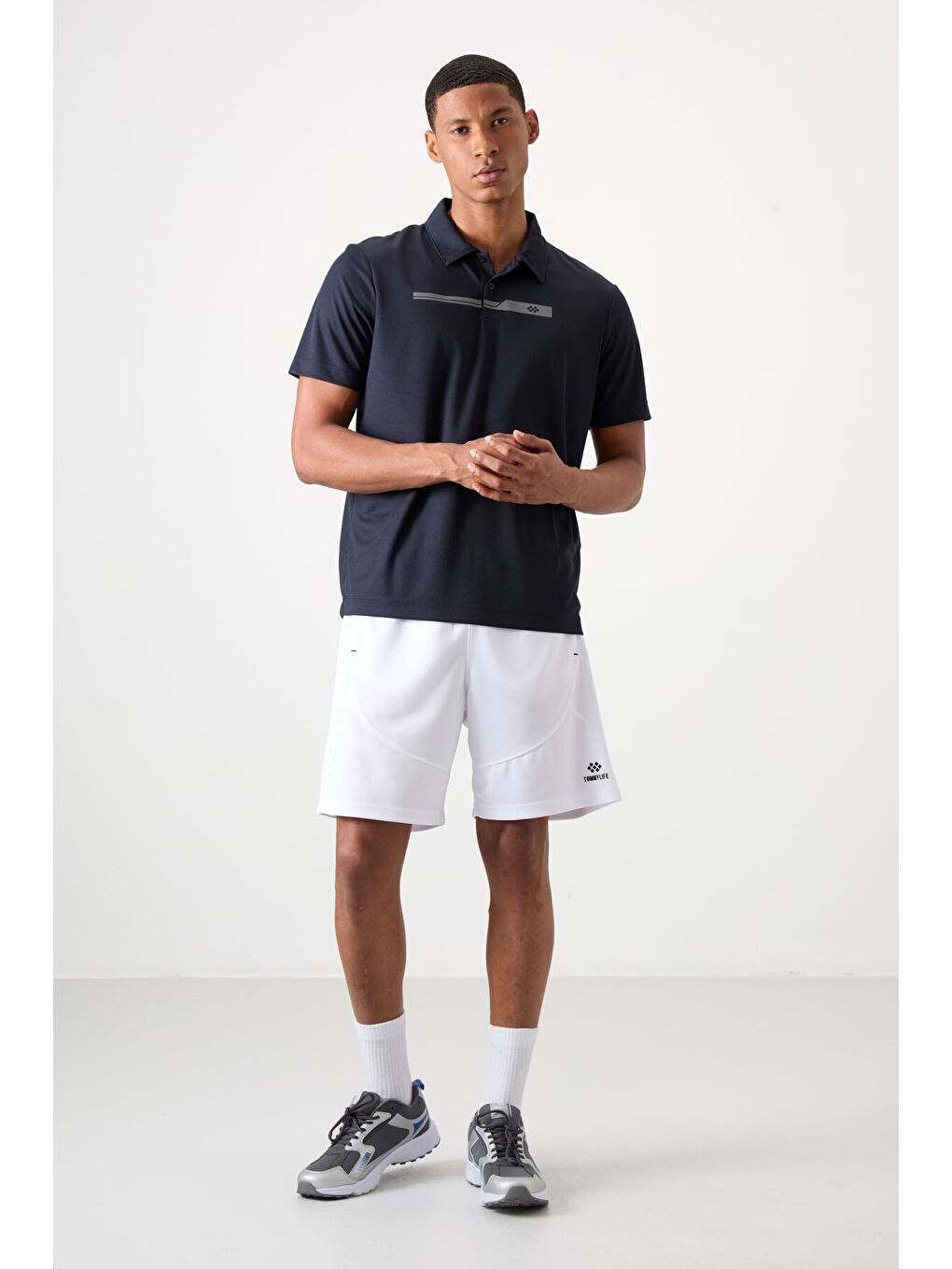 Lacivert Polyester Nefes Alan Dokulu İnce Esnek Standart Fit Polo Yaka Erkek Performans Tişört - 8-3