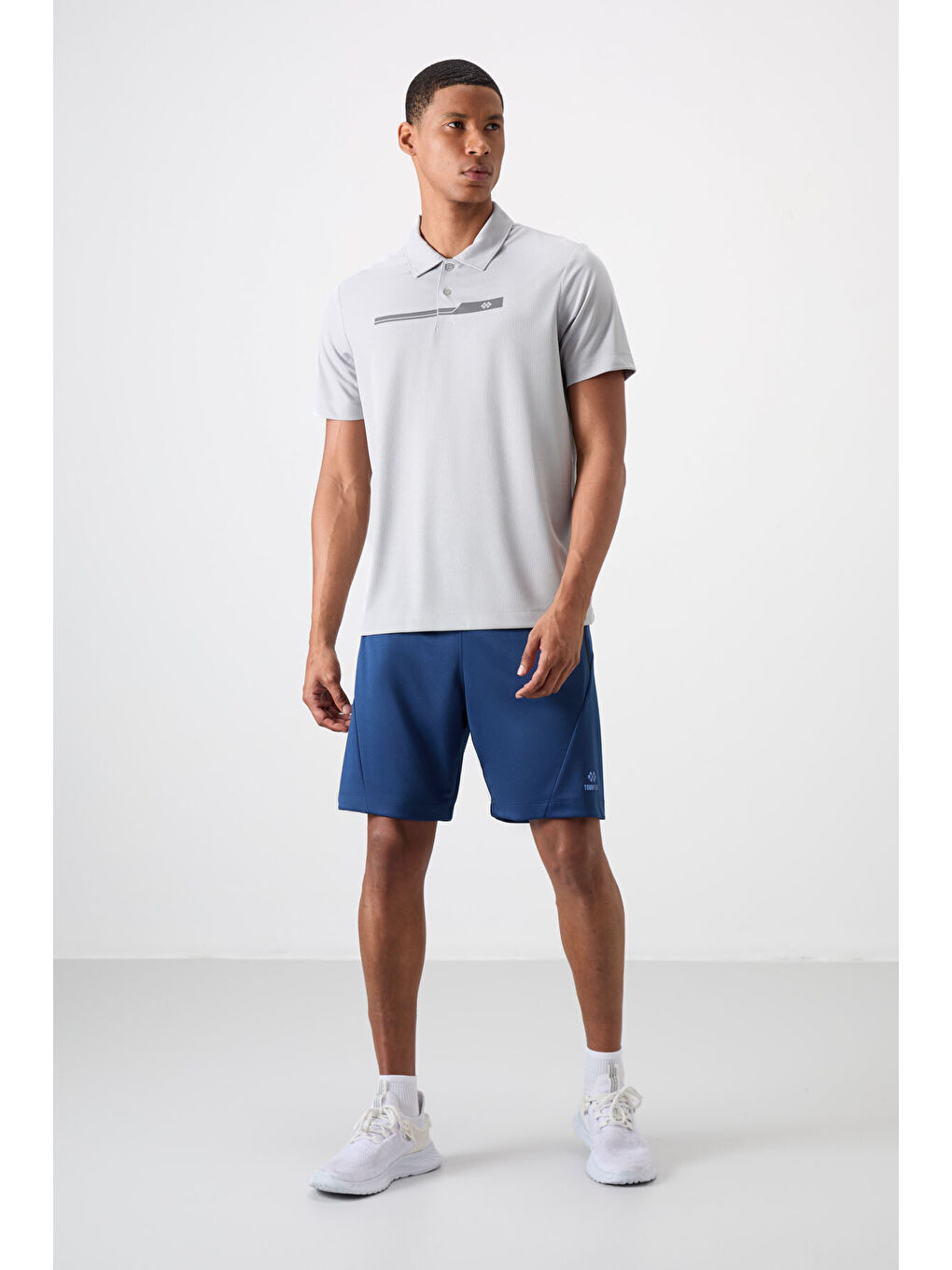 Gri Polyester Nefes Alan Dokulu İnce Esnek Standart Fit Polo Yaka Erkek Performans Tişört - 88393-4