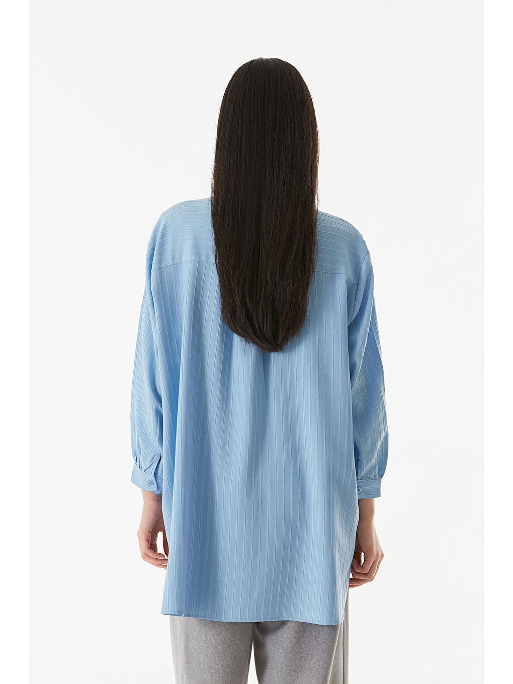 Mavi Çizgili Arkası Uzun Salaş Gömlek-4