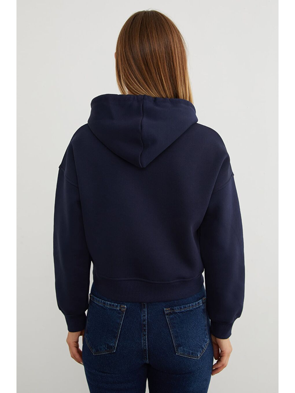 Lacivert 3 İplik Ayıcık Nakışlı Kapüşonlu Sweatshirt-4