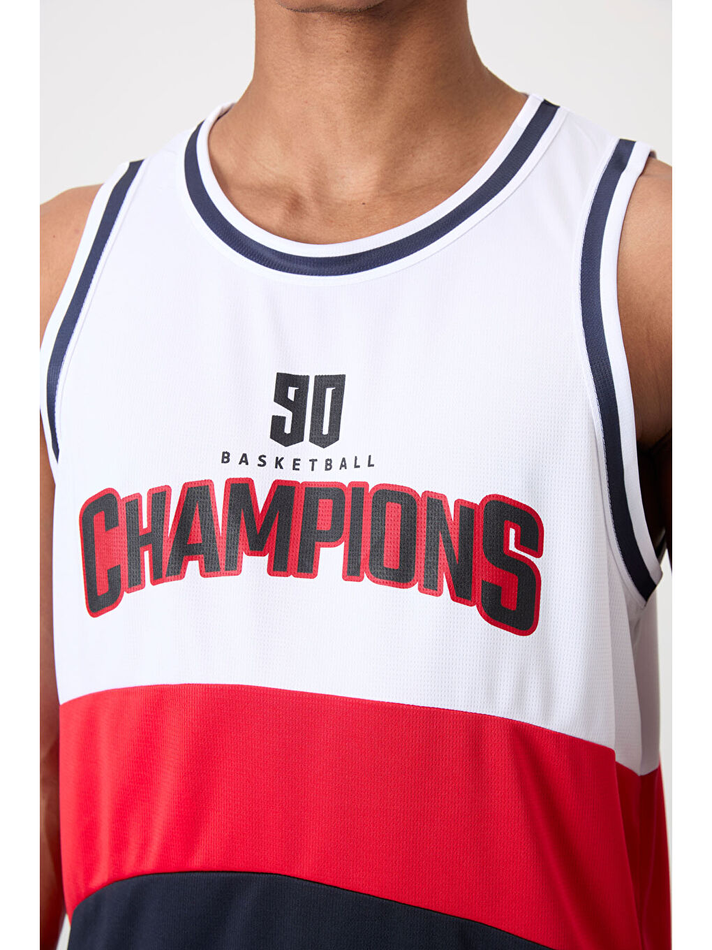 Lacivert Polyester Nefes Alan Dokulu İnce Esnek Standart Fit Erkek Basketbol Kolsuz Tişört - 88395-2