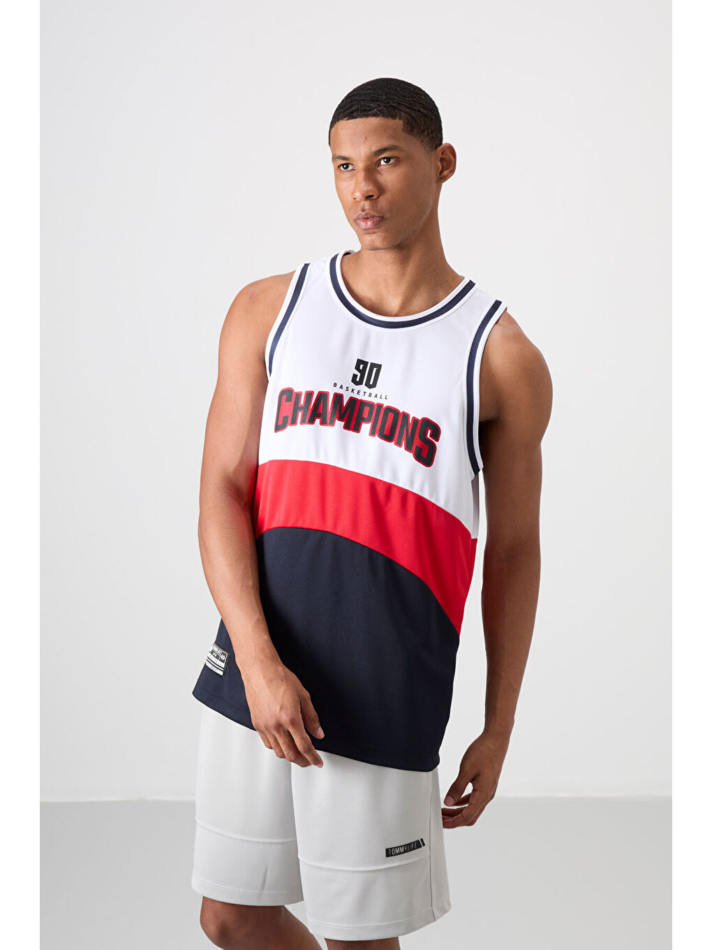 Lacivert Polyester Nefes Alan Dokulu İnce Esnek Standart Fit Erkek Basketbol Kolsuz Tişört - 88395-3