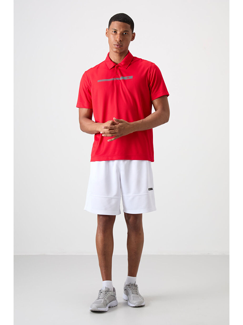 Kırmızı Polyester Nefes Alan Dokulu İnce Esnek Standart Fit Polo Yaka Erkek Performans Tişört - 88-1