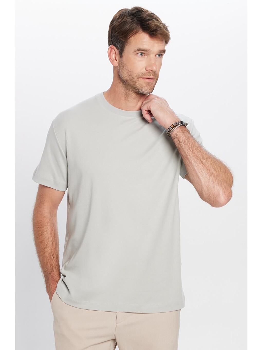 Unisex Relax Fit Rahat Kesim %100 Pamuk Yumuşak Dokulu Basic Bisiklet Yaka Gri Tişört-1