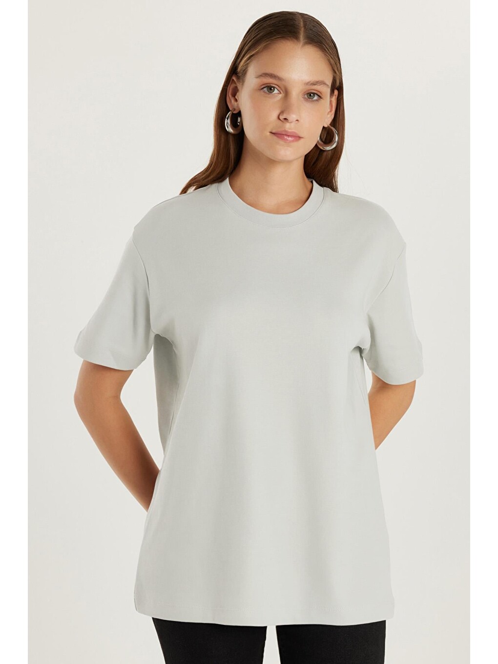 Unisex Relax Fit Rahat Kesim %100 Pamuk Yumuşak Dokulu Basic Bisiklet Yaka Gri Tişört-2