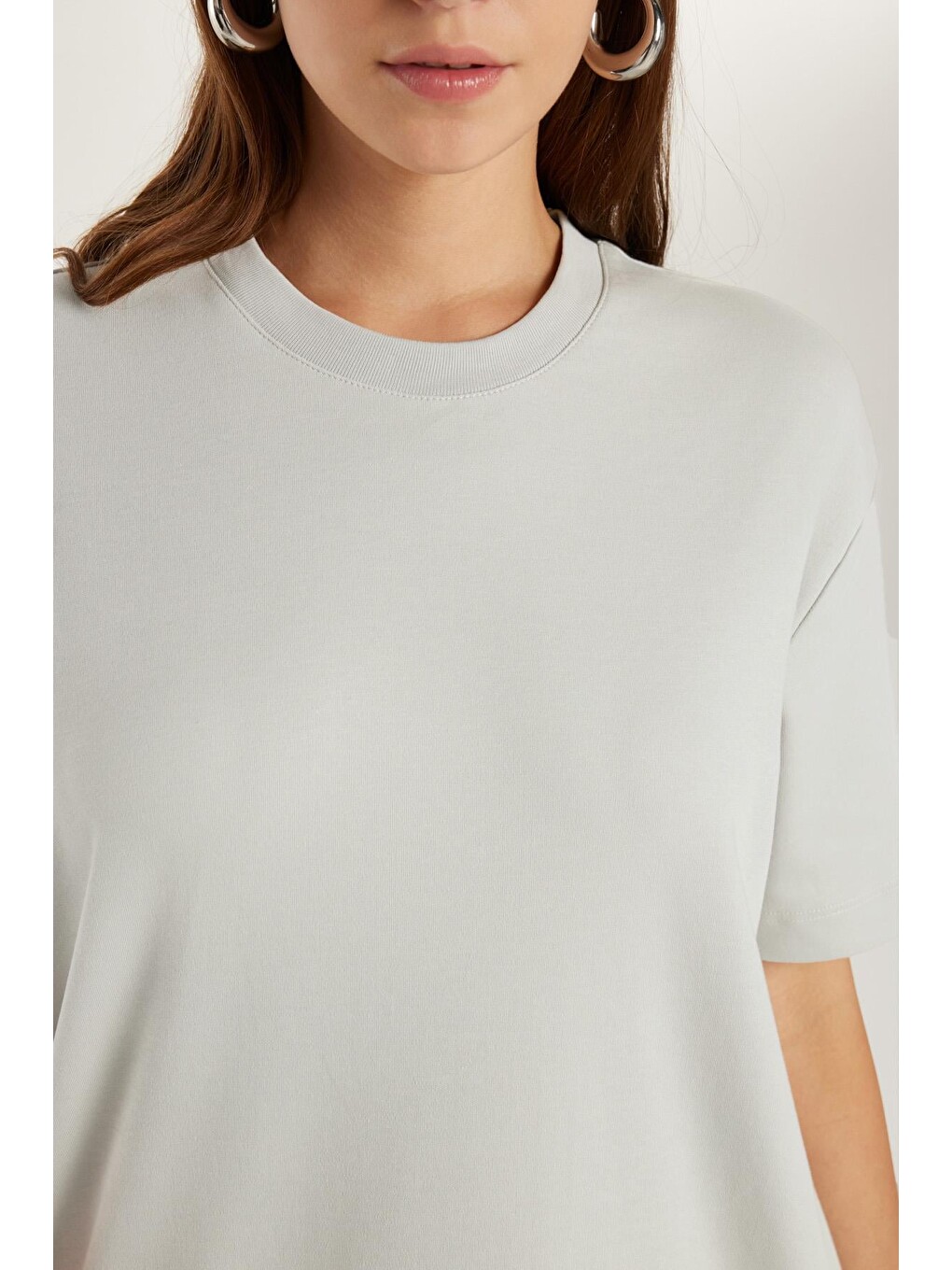 Unisex Relax Fit Rahat Kesim %100 Pamuk Yumuşak Dokulu Basic Bisiklet Yaka Gri Tişört-3